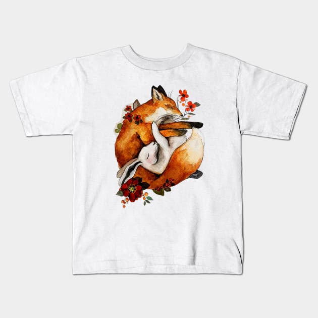 Sleepy Fox and Hare Kids T-Shirt by TatianaBS